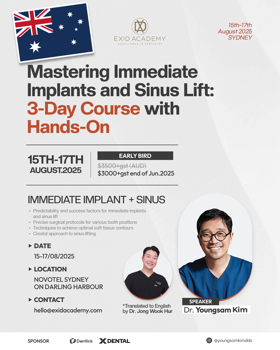Sydney, Australia) Mastering Immediate Implants and Sinus Lift [2025/8/15 ~ 8/17]