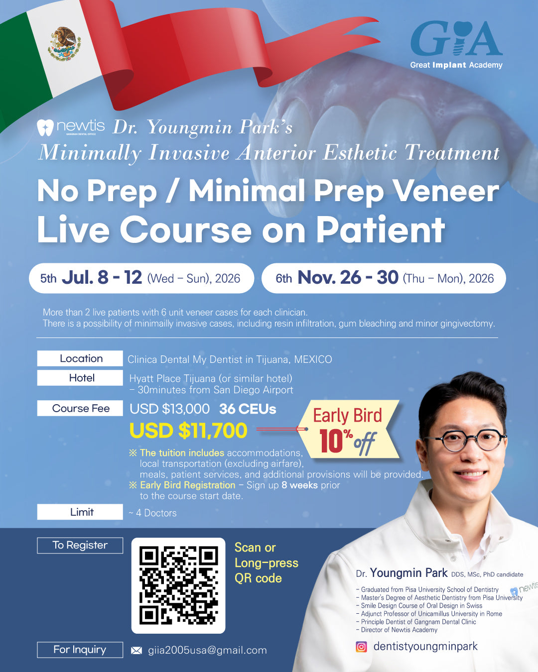 MEXICO VENEER LC 2026: November 26 - 30 [No Prep / Minimal Prep Veneer Live Course on Patient]
