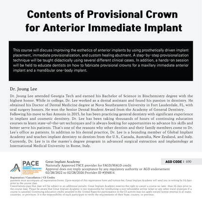 New York) Provisional Crown for Anterior Immediate Implant [2023/5/7]