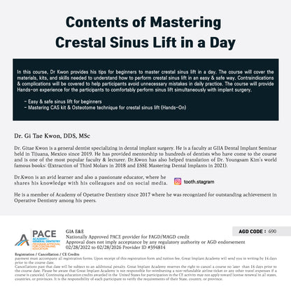 New York) Mastering Crestal Sinus Lift [2024/5/5]