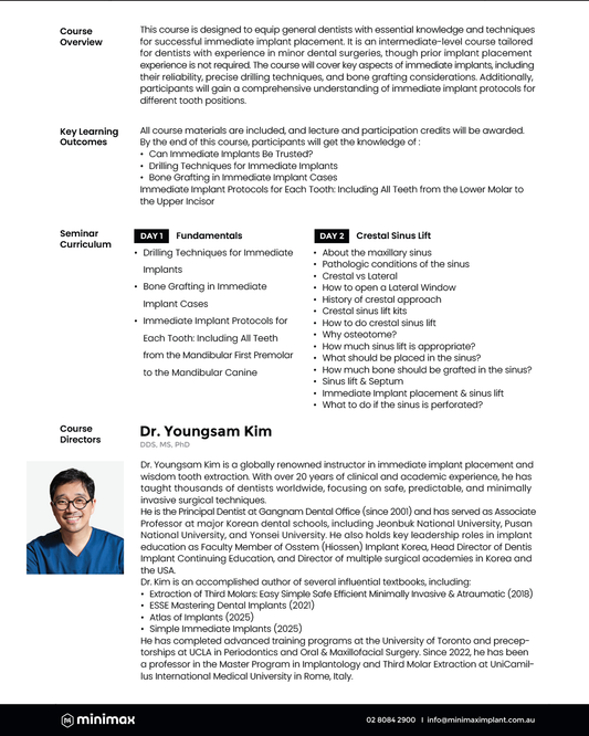 Sydney, Australia) Advanced Immediate Implant Course [2026/8/8 ~ 8/9]