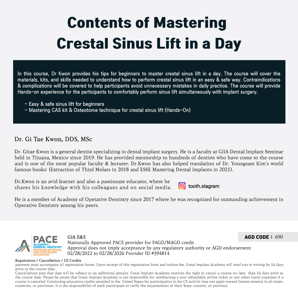 KDWC 2024 New York - No.27) Mastering Crestal Sinus Lift in a Day Hands-on