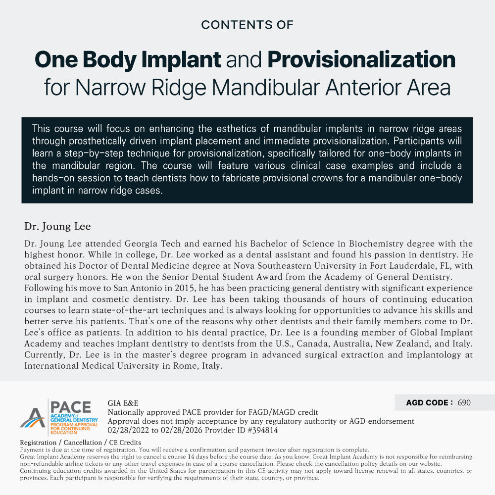 KDWC 2025 Los Angeles - No.27) One Body Implant and Provisionalization for Narrow Ridge Mandibular Anterior Area HANDS-ON [Fri]