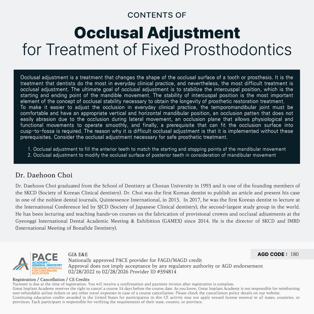 KDWC 2025 Los Angeles - No.38) Occlusal Adjustment for Treatment of Fixed Prosthodontics HANDS-ON [Sun]